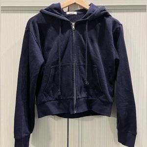 Garage Navy Blue Cropped Hoodie